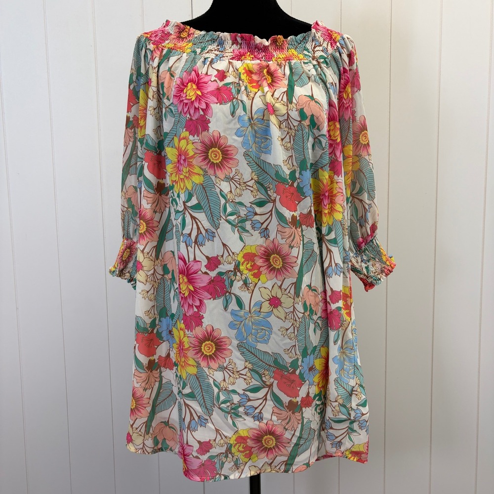 Umgee Boho Floral Cold Shoulder Women Size S Cottage Garden Party Retro Vibes - Picture 1 of 10